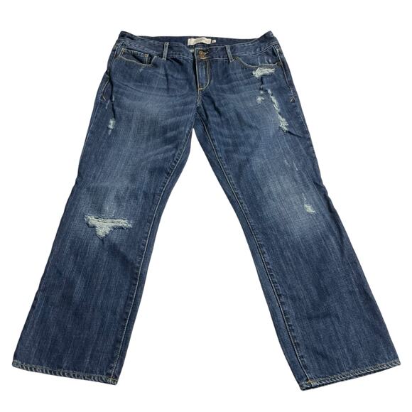 Abercrombie and Fitch Jeans Womens Size 8 Blue Distressed Capri Denim Dark Wash - Picture 1 of 10